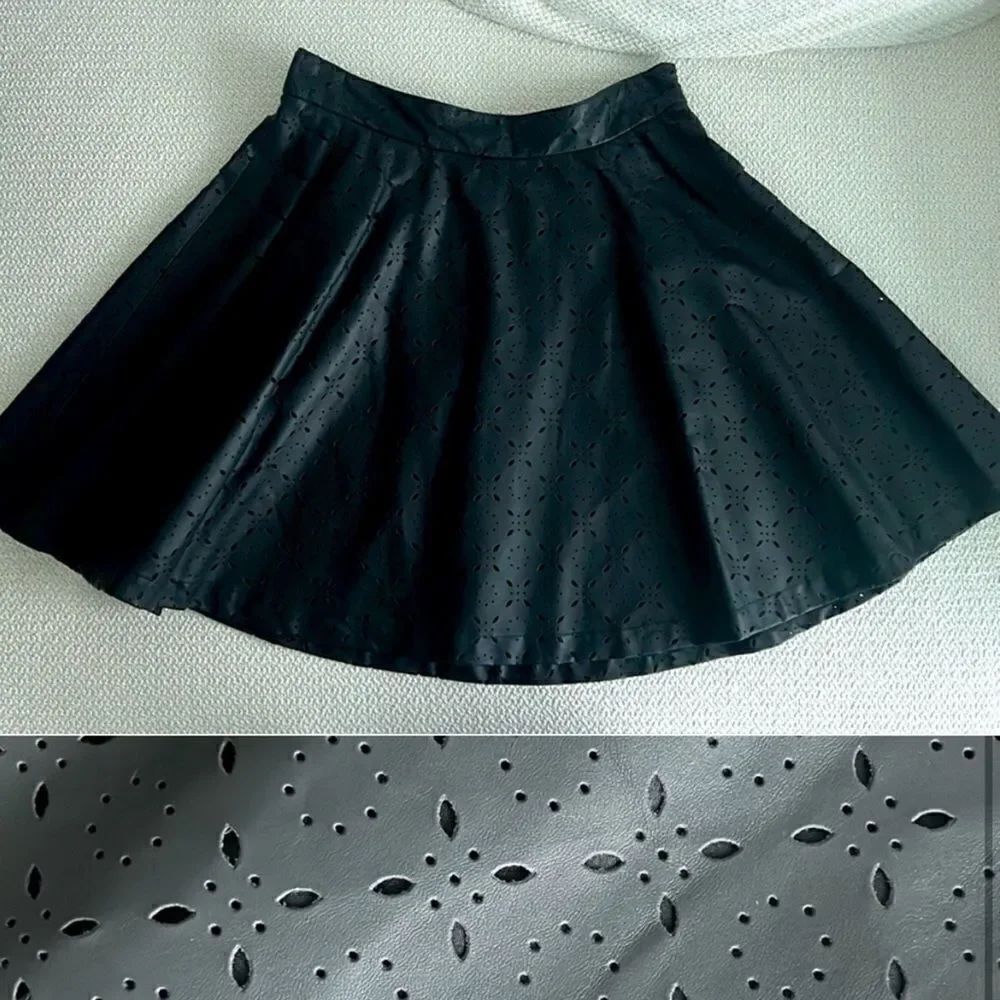 Faux Leather Laser Cut A-line Waist Mini Skirt